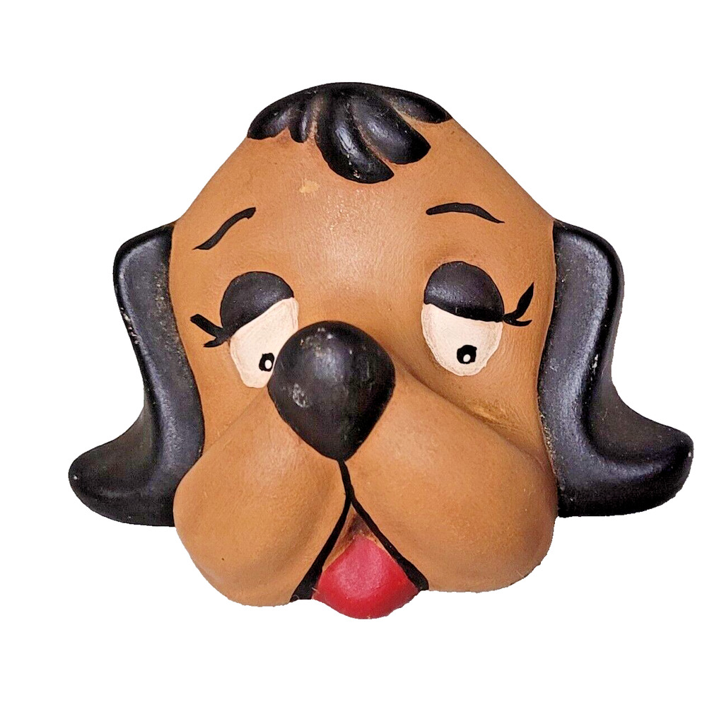 Vintage Ceramic Floppy Eared Playful Brown Dog Head Figure Shelf Sitter
